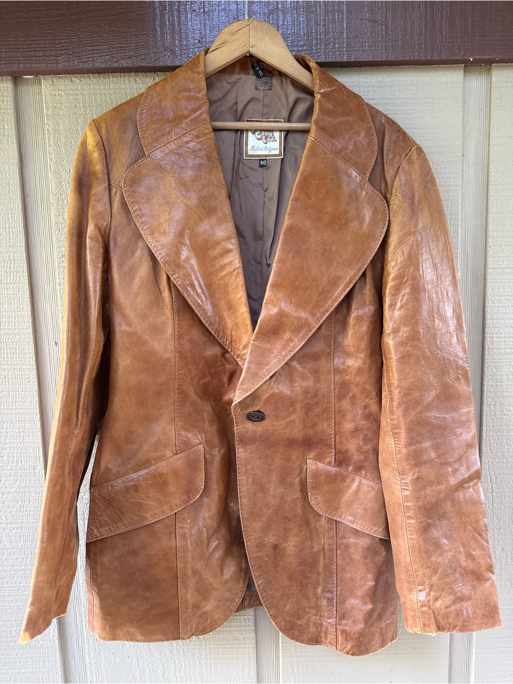 Vintage 70s Tan Leather Sport Coat Blazer Jacket Made in Belgium - REPAIR